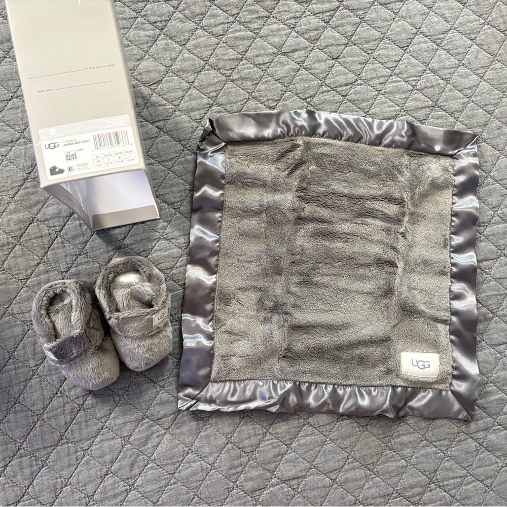 UGG Gray Baby Blanket and Booties Set